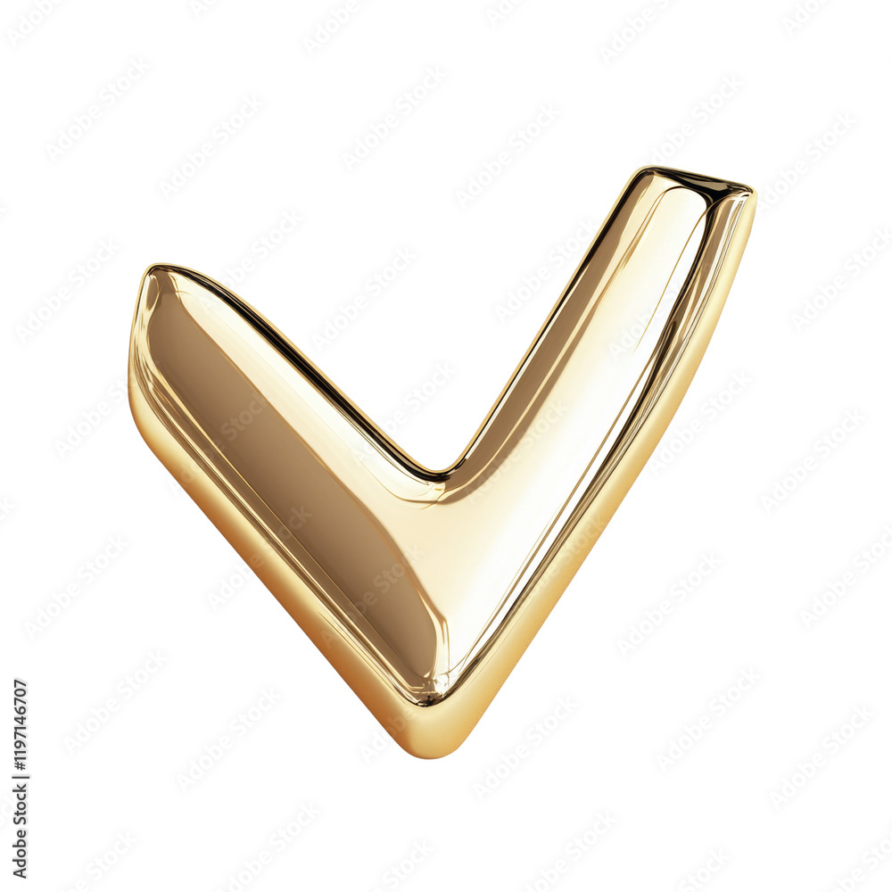 Poster a glossy gold three-dimensional checkmark symbol on a black background.