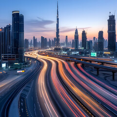 Fototapeta premium Cityscape Night Traffic Light Trails Photo