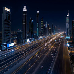 Fototapeta premium Night Cityscape Highway Illustration