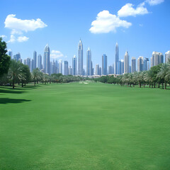 Obraz premium Green Field Cityscape Illustration