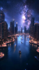 Obraz premium Night Cityscape Milky Way Illustration