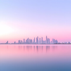 Naklejka premium City Skyline Sunrise - Pastel Background Illustration