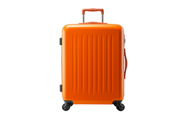 Orange suitcase with wheels on transparent background copy