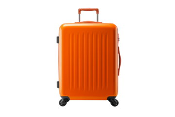 Orange suitcase with wheels on transparent background copy