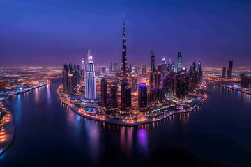 Fototapeta premium Night Cityscape, Illuminated Towers