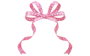 pink bow with white dots on transparent background