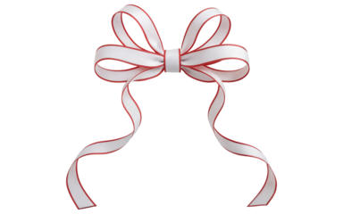 white bow with red stripe on transparent background