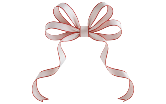 white bow with red stripe on transparent background