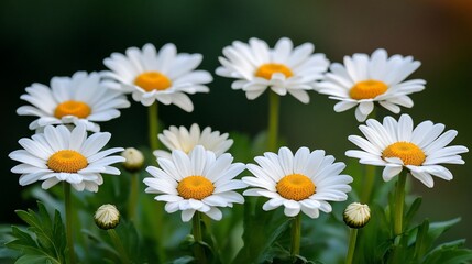 Fototapeta premium Daisies bloom in garden, sunny day