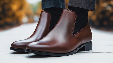 https://s.mj.run/v_itwOzRjeo Dark brown men's leather chukka boots with pointed toes and a black sole, and business attire. --ar 16:9 --v 6.1 Job ID: dd3c7a19-fb9a-4d42-b5fb-e9d927f57d27