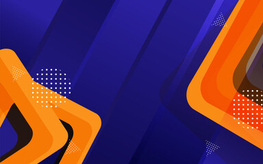 An abstract design with a blue background, orange geometric shapes, and dotted patterns, creating a modern and dynamic visual aesthetic.