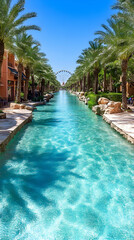 Fototapeta premium Vibrant Canal with Palm Trees
