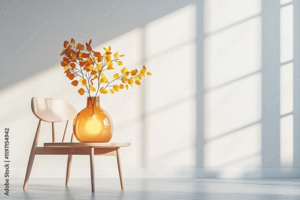 Poster a clean illustration of a single light fixture rendered in v-ray, with glowing details and minimalis