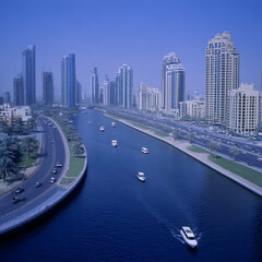 Obraz premium City Canal Aerial View Illustration