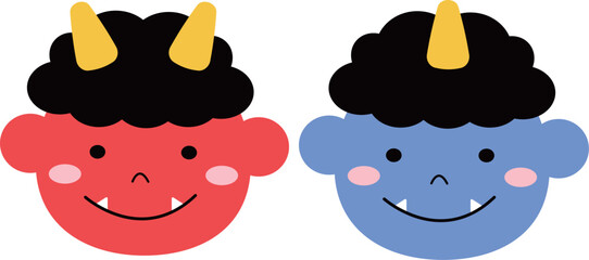 節分のかわいい赤鬼・青鬼・イラスト素材