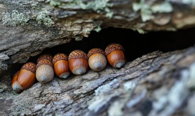 Fototapeta premium Tree seeds nestled in a decaying log.