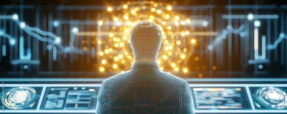 Poster high-tech data center server control, futuristic analytics hub with digital glow effect