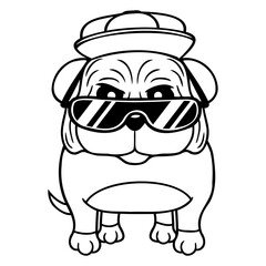 Dog Pug Cool Sunglasses Cappy Cap Bad Teenager Boy Design Lover Art Vector Illustration Card T-Shirt Poster Sticker Graphic Print Decorative Drawing Isolated Logo Decoration Symbol Creative Cool Style