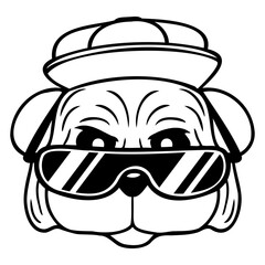 Dog Pug Cool Sunglasses Cappy Cap Bad Teenager Boy Design Lover Art Vector Illustration Card T-Shirt Poster Sticker Graphic Print Decorative Drawing Isolated Logo Decoration Symbol Creative Cool Style