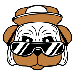 Dog Pug Cool Sunglasses Cappy Cap Bad Teenager Boy Design Lover Art Vector Illustration Card T-Shirt Poster Sticker Graphic Print Decorative Drawing Isolated Logo Decoration Symbol Creative Cool Style