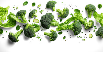 Fresh Broccoli and Greens on Transparent Background