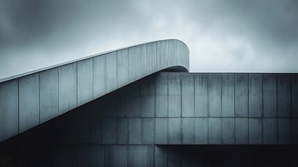 Obraz premium Concrete curve, building exterior, overcast sky, architectural detail, design
