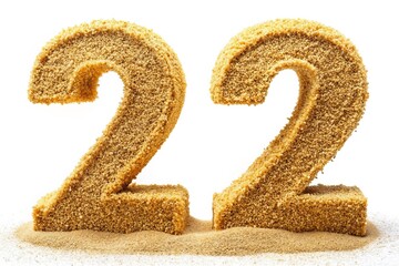 Golden Sand Numbers 1 & 2, English Alphabet Letters, Isolated White Background Stock Photo