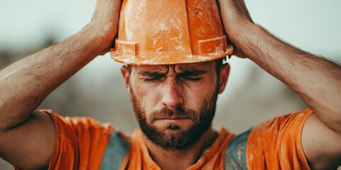 Construction worker in distress job site photo outdoor close-up emotion