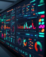 Obraz premium Colorful Digital Data Dashboard Displaying Analytics and Metrics for Modern Business Insights