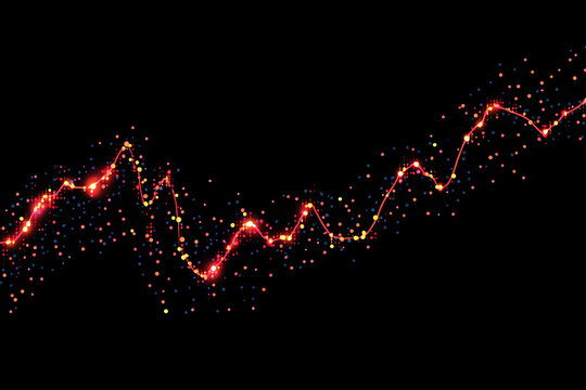 An image depicting a digital line chart showcasing an upward trend on a bright black background