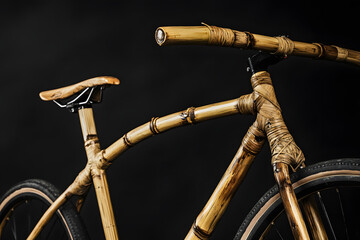 A striking image featuring handmade - sustainable bamboo bicycles against a neutral background black background