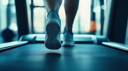 Young women running in a gym on a treadmill.  Close up shoe run. Woman with muscular legs. Exercising concept.