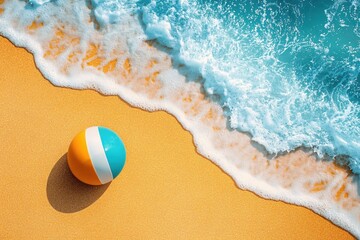 Obraz premium Summer Beach Scene with Ocean Wave and Beach Ball