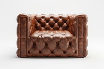 Obraz premium A vintage-style leather armchair with tufted upholstery, ideal for home or office decor. isolated on white background