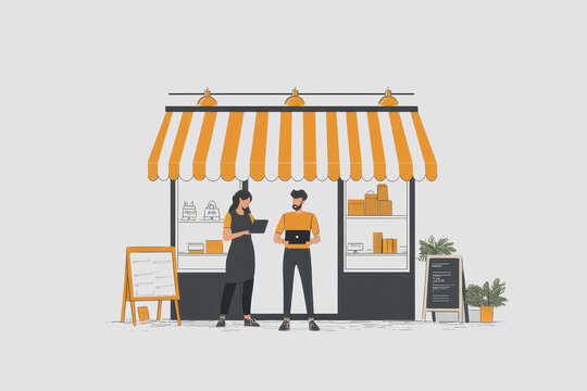 Man standing outside of a small store urban scene with shopfront casual attire daylight city life retail space outdoor setting street environment local business human element