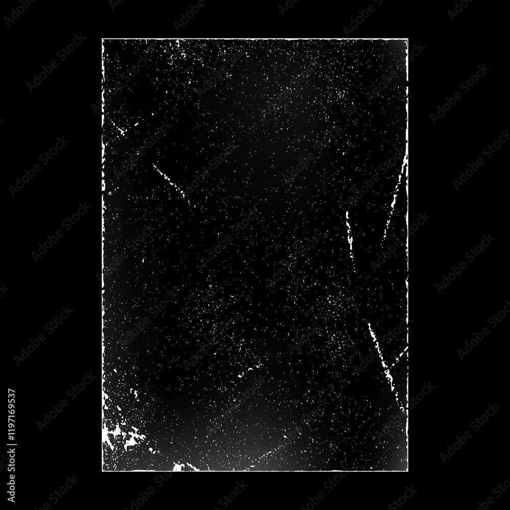 Poster Scratched old grunge paper with marks and dust effect. Vector isolated realistic retro album or vintage cd, vertical rectangle. Border stamp, overlay texture with copy space, cover for product