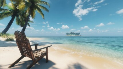Chair Resting on Beach, Island Background, Vacation