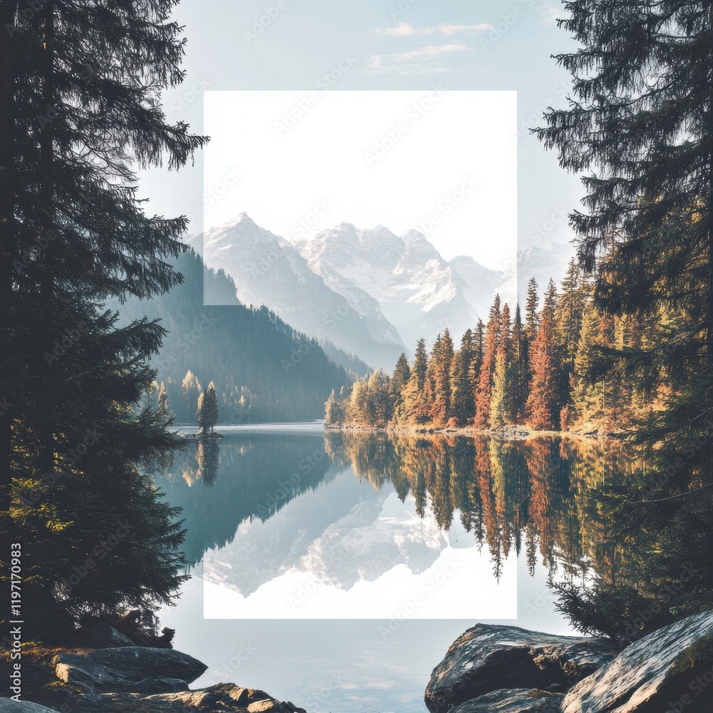 Leinwandbilder scenic mountain lake offers ample space for text and design elements in a tranquil natural setting. 