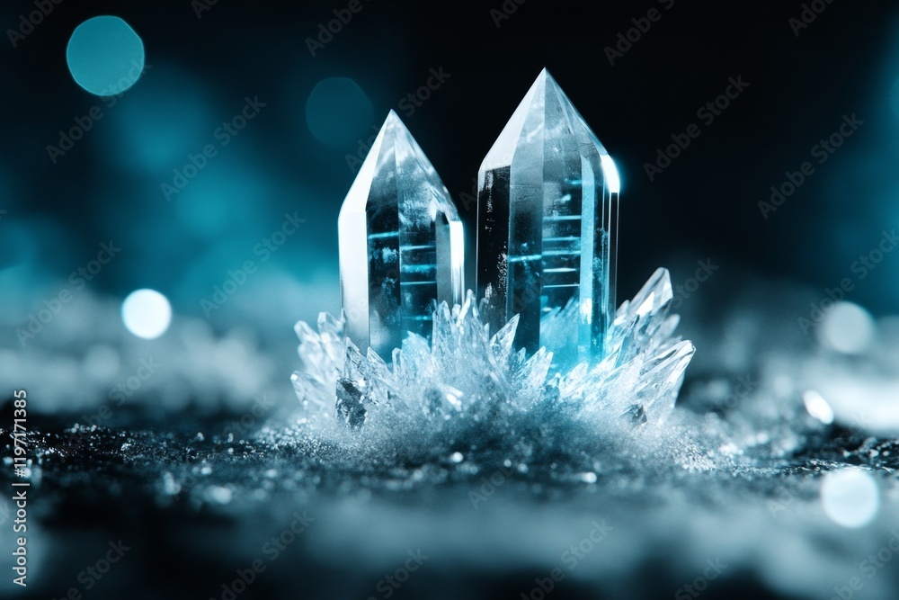 Poster a fantastical voip call concept with glowing sound waves connecting two magical crystal devices, sur
