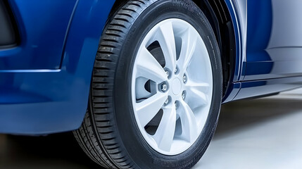 Blue Car White Rim Closeup Image