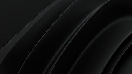 An abstract background with a sleek atmosphere, featuring a black matte surface and delicate curves, showcasing elegance and modernity in 3D rendering.