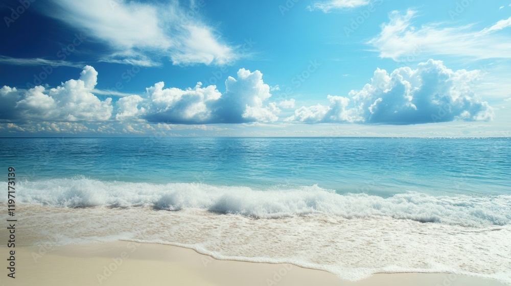 Aufkleber serene ocean view with white sand beach and clear blue skies around noon. generative ai