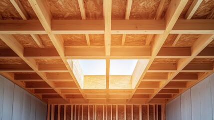 Obraz premium Modern construction materials used for suspended ceiling and drywall in a house, highlighting contemporary interior design trends