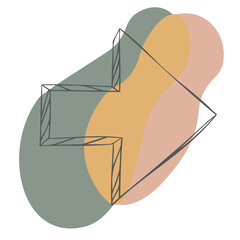 Hand drawn 3d and 2D arrow illustration with abstract shapes in pastel colors , showing ,up, down, left, right