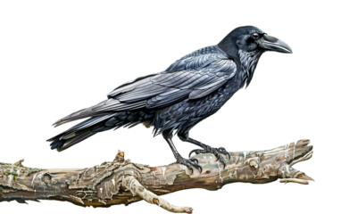 Playful Crow in Tree on transparent background PNG.