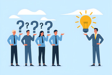 Group of People Questioning Ideas with Light Bulb Representation