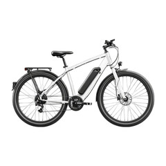 Fototapeta premium Electric mountain bike with white frame and black details isolated on transparent background, PNG