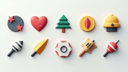 Colorful wooden Christmas ornaments heart tree star bell candy axe axe head festive decoration holiday winter season celebration background pastel tones soft light