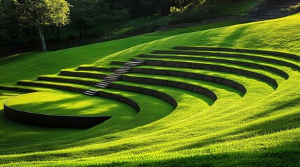 Stunning Green Outdoor Amphitheater in a Picturesque Landscape Setting with Natural Curved Design and Lush Greenery