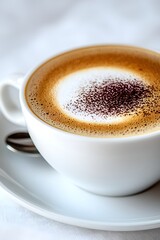 Fototapeta premium Cappuccino: Creamy Coffee with Cocoa Delight